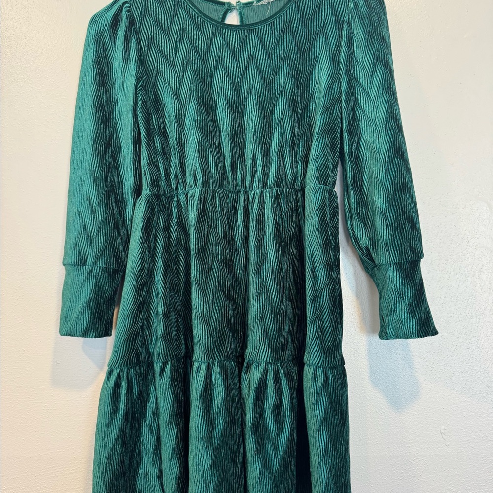 Green Fit and Flare Dress with Bishop Sleeves